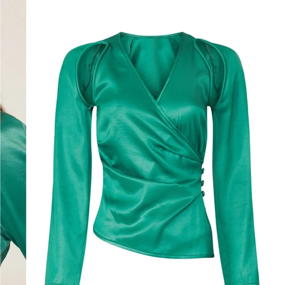 Nanushka Tops - Nanushka Vibrant Green Wrap Blouse